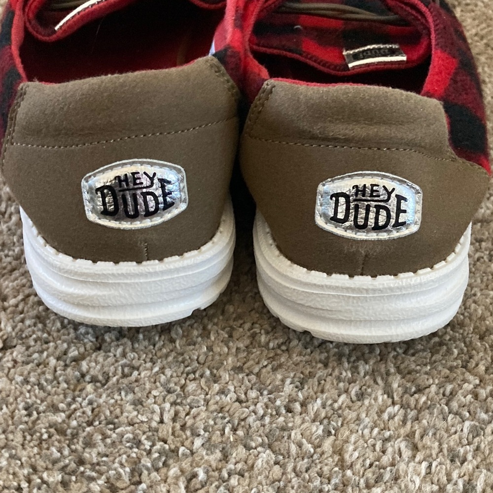 Hey Dude Wendy Women’s Red and Black Plaid Shoes - Picture 7 of 8